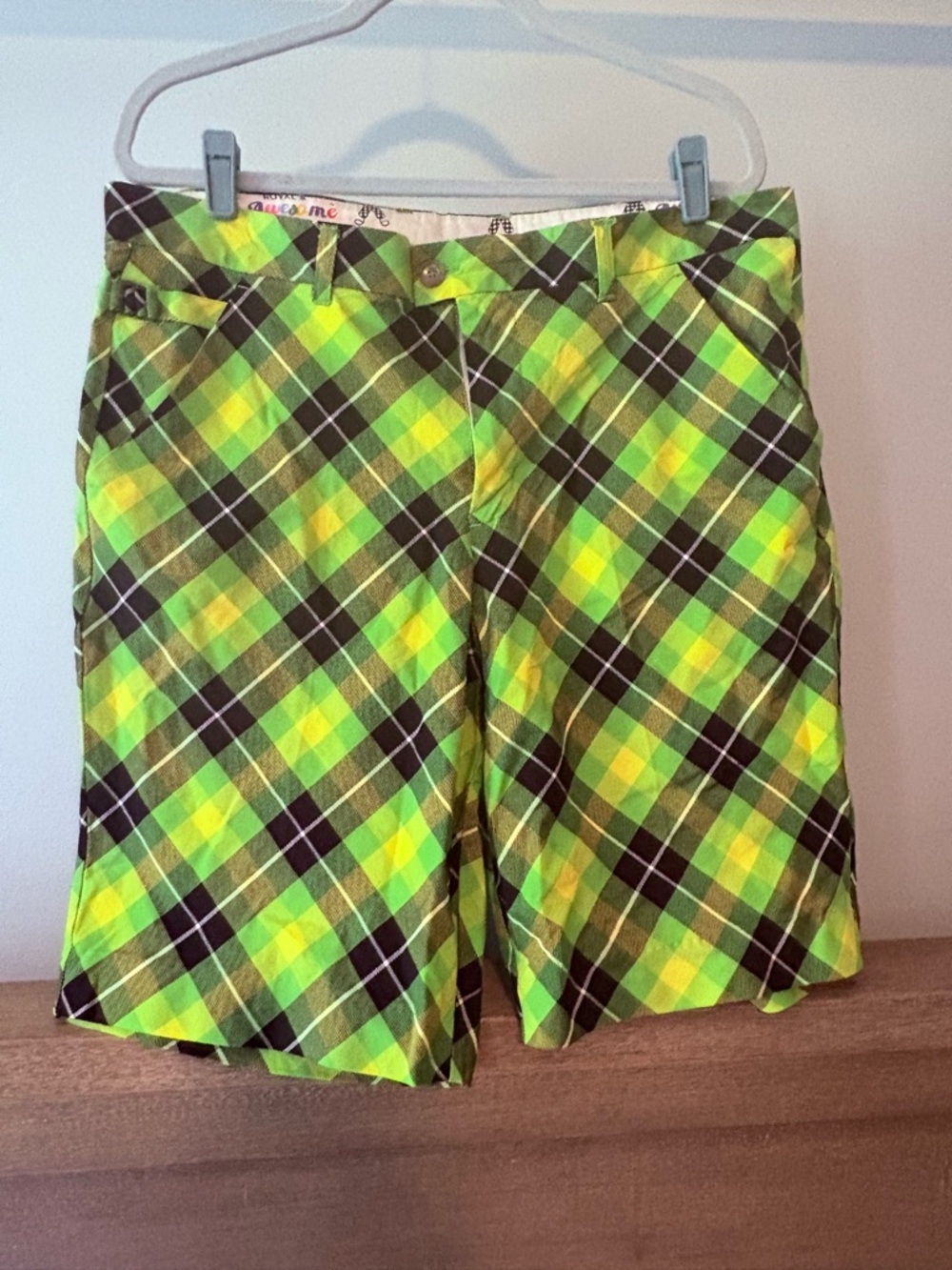 Royal and awesome Men's Plaid Golf Shorts - Lime Green Check